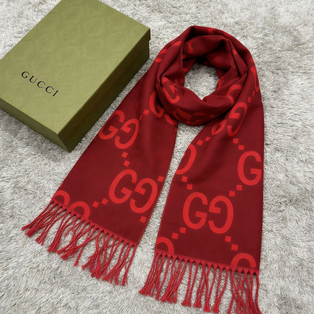 GUCCI GG Monogram Jacquard Wool Scarf